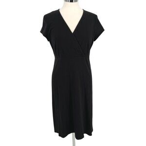 Eileen Fisher V-Neck Midi Dress Short Sleeve Black Size Medium